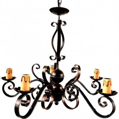 Chandelier Round Shape 50×50 cm. 4 points of light Dining room, bedroom and lobby. Sophisticated and design Style. Metal casting. Black Color