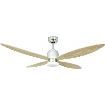 642,95 € Free Shipping | Ceiling fan with light 31W 132×132 cm. 4 vanes-blades. Remote control Living room, dining room and lobby. Nickel Metal. Gray Color