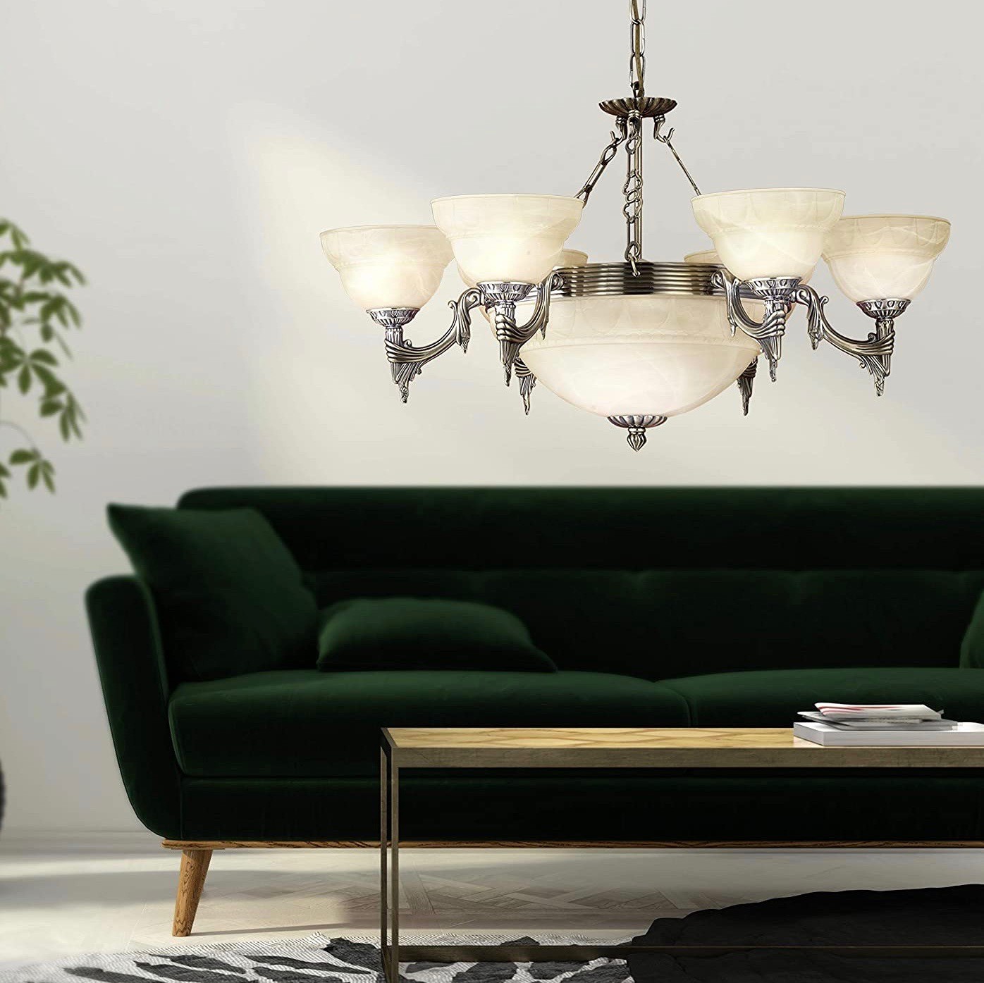 443,95 € Envío gratis | Lámpara de araña Eglo 54W Vidrio. Color dorado