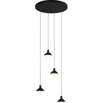 Lampe à suspension 32W Façonner Ronde Ø 45 cm. 4 projecteurs Salle, salle à manger et chambre. Style moderne. Acier inoxidable, Cristal et Métal. Couleur noir