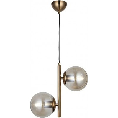 Lampe à suspension 40W Façonner Sphérique 102×38 cm. 2 points lumineux Salle, chambre et hall. Cristal, Métal et Verre. Couleur dorée