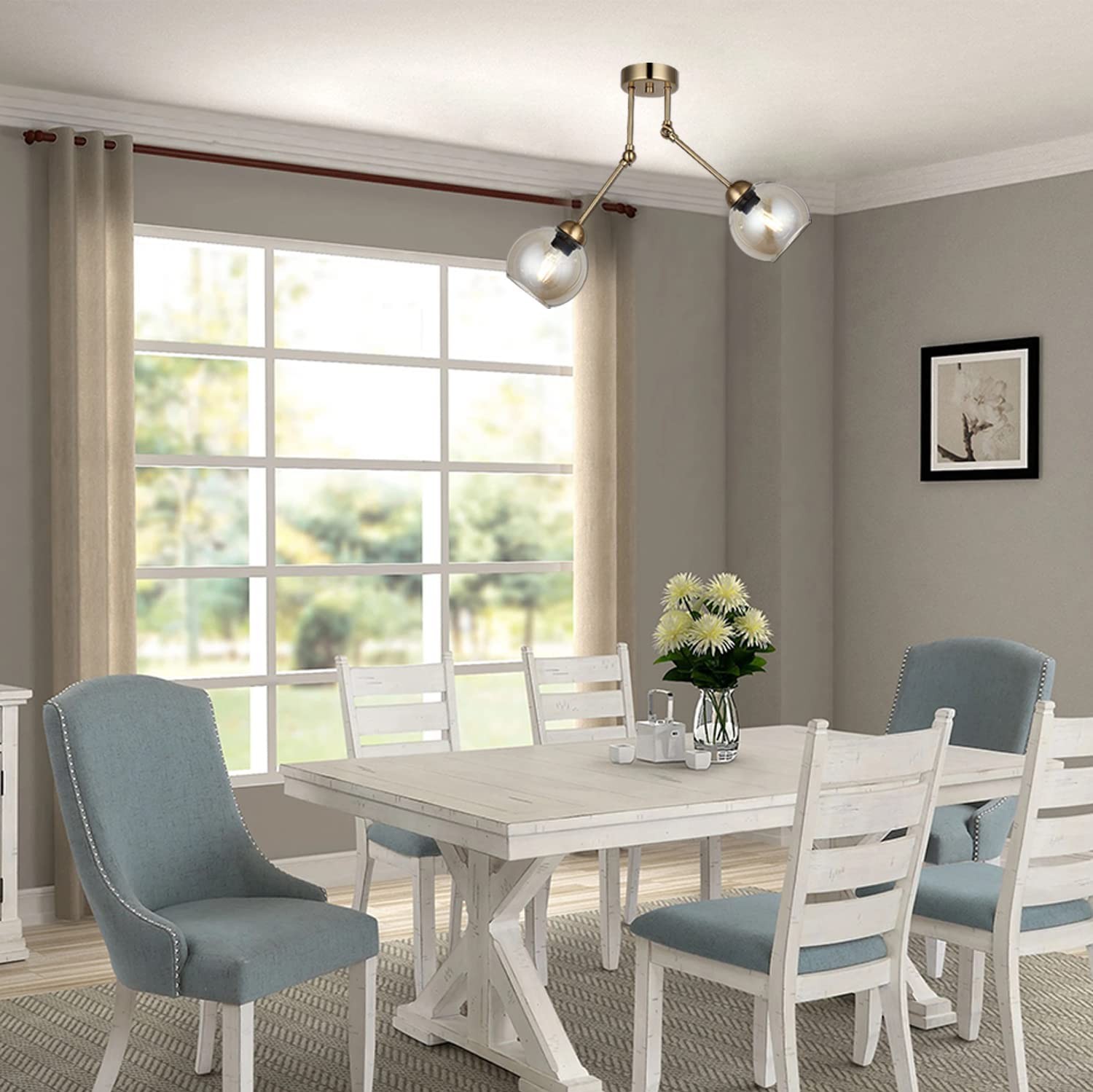 299,95 € Envio grátis | Lâmpada pendurada 40W 66×23 cm. 2 pontos de luz LED ajustáveis Metais e vidro. Cor dourado