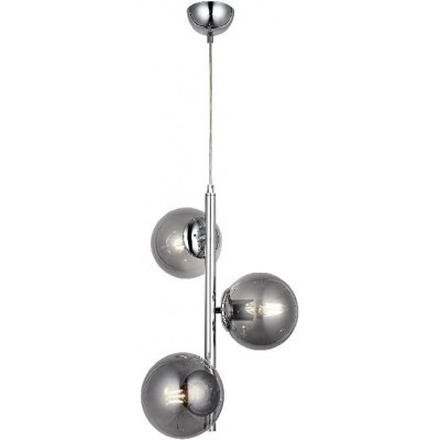 629,95 € Free Shipping | Hanging lamp 40W Spherical Shape 118×35 cm. 3 points of light Living room, bedroom and lobby. Metal casting and Glass. Plated chrome Color