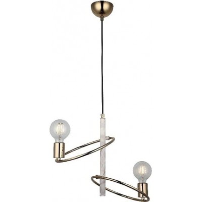Lampe à suspension 40W Façonner Sphérique 105×36 cm. 2 points lumineux Salle, chambre et hall. Métal. Couleur dorée