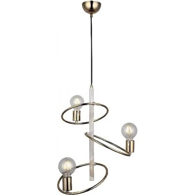 Hanging lamp 40W Spherical Shape 120×36 cm. 3 points of light Dining room, bedroom and lobby. Metal casting. Golden Color