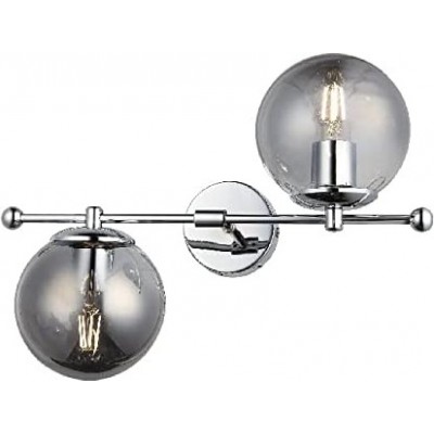 194,95 € Free Shipping | Indoor wall light 40W Spherical Shape 45×31 cm. 2 points of light Living room, bedroom and lobby. Crystal, Metal casting and Glass. Plated chrome Color