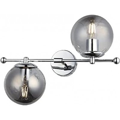 Lampada da parete per interni 40W 45×31 cm. 2 punti luce Cristallo, metallo e bicchiere. Colore cromato