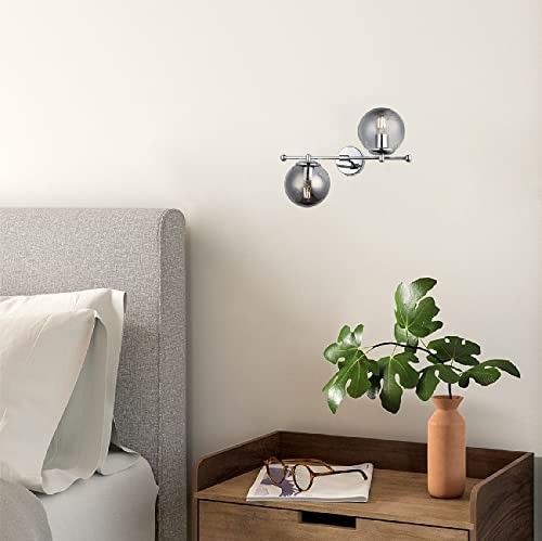 185,95 € Envío gratis | Aplique de pared interior 40W 45×31 cm. 2 puntos de luz Cristal, metal y vidrio. Color cromado