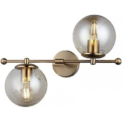 194,95 € Free Shipping | Indoor wall light 40W Spherical Shape 45×31 cm. 2 points of light Living room, dining room and lobby. Metal casting and Glass. Golden Color