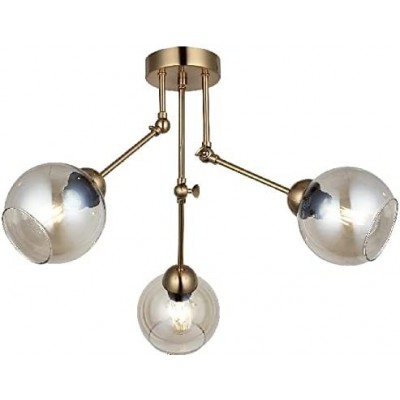 185,95 € Free Shipping | Ceiling lamp 40W Spherical Shape 61×61 cm. 3 adjustable light points Living room, dining room and lobby. Metal casting and Glass. Golden Color