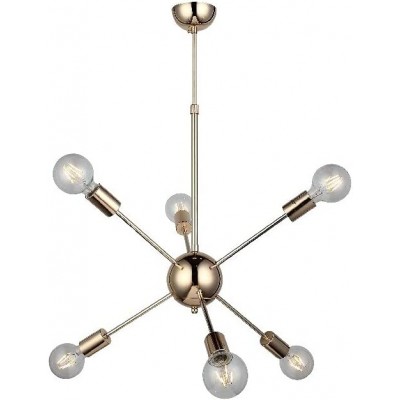 Lámpara de araña 40W Forma Esférica 110×63 cm. 6 puntos de luz Comedor, dormitorio y vestíbulo. Metal y Vidrio. Color dorado