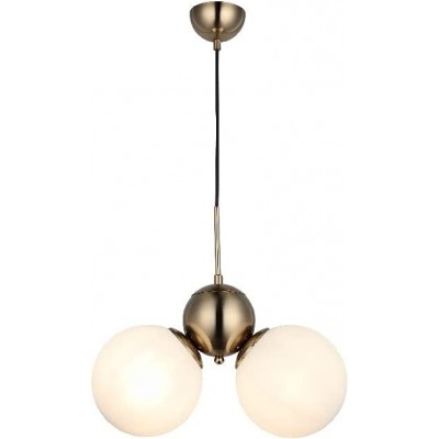 Hanging lamp 40W Spherical Shape 94×44 cm. 2 points of light Living room, dining room and lobby. Metal casting and Glass. Golden Color