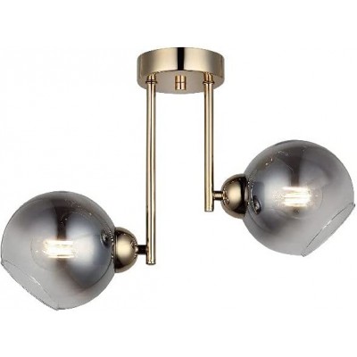 391,95 € Free Shipping | Ceiling lamp 40W Spherical Shape 47×33 cm. 2 points of light Living room, dining room and bedroom. Metal casting and Glass. Golden Color