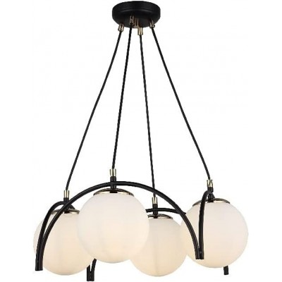 603,95 € Free Shipping | Hanging lamp 40W Spherical Shape 98×49 cm. 4 points of light Living room, dining room and bedroom. Crystal, Metal casting and Glass. Black Color