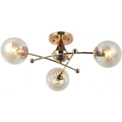 498,95 € Free Shipping | Ceiling lamp 40W Spherical Shape 62×62 cm. 3 points of light Living room, dining room and lobby. Metal casting and Glass. Golden Color