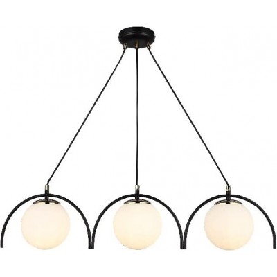 Lámpara colgante 40W Forma Esférica 102×98 cm. 3 puntos de luz Salón, comedor y vestíbulo. Metal y Vidrio. Color negro