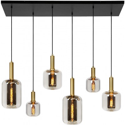 Lampe à suspension 24W Façonner Cylindrique 190×130 cm. 6 points lumineux Salle, chambre et hall. Style moderne. Métal, Textile et Verre. Couleur gris