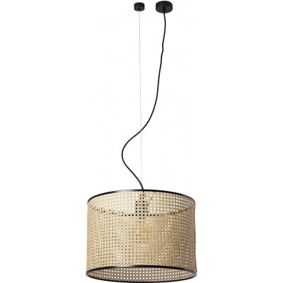199,95 € Free Shipping | Hanging lamp 15W Cylindrical Shape Ø 45 cm. Living room, bedroom and lobby. Steel and Rattan. Black Color