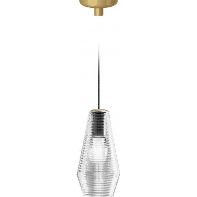Lampada a sospensione Forma Cilindrica 40×22 cm. Soggiorno, sala da pranzo e camera da letto. Cristallo e Bicchiere. Colore d'oro