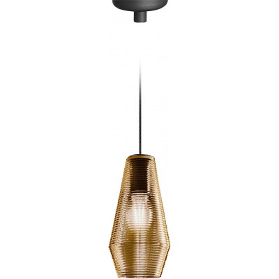 Lampada a sospensione Forma Cilindrica 40×22 cm. Sala da pranzo, camera da letto e atrio. Cristallo e Bicchiere. Colore nero