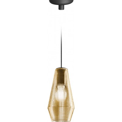 Lampada a sospensione Forma Cilindrica 40×22 cm. Sala da pranzo, camera da letto e atrio. Cristallo e Bicchiere. Colore d'oro
