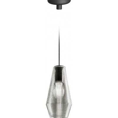 Lampada a sospensione 60W Forma Cilindrica 40×22 cm. Sala da pranzo, camera da letto e atrio. Cristallo e Bicchiere. Colore nero