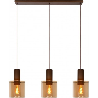 404,95 € Free Shipping | Hanging lamp 120W Cylindrical Shape 165×100 cm. Triple focus Dining room, bedroom and lobby. Vintage Style. Aluminum and Crystal. Copper Color