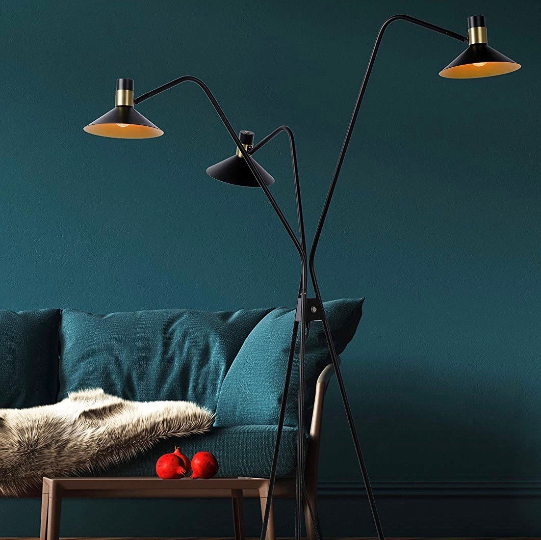 478,95 € Envoi gratuit | Lampadaire 120W 165×85 cm. 3 points lumineux. trépied de serrage Acier et laiton. Couleur noir