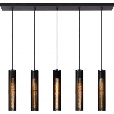 Lampada a sospensione 200W Forma Cilindrica 180×100 cm. 5 faretti Sala da pranzo, camera da letto e atrio. Stile moderno. Metallo. Colore nero