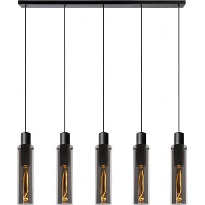 Lámpara colgante 200W Forma Cilíndrica 172×112 cm. 5 focos Comedor, dormitorio y vestíbulo. Estilo moderno. Cristal. Color negro
