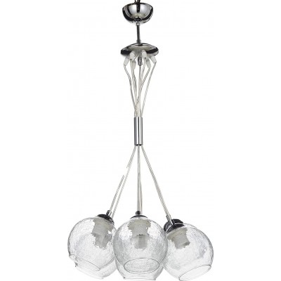 397,95 € Spedizione Gratuita | Lampada a sospensione 60W 90×50 cm. 7 faretti Cristallo, metallo e bicchiere. Colore cromato