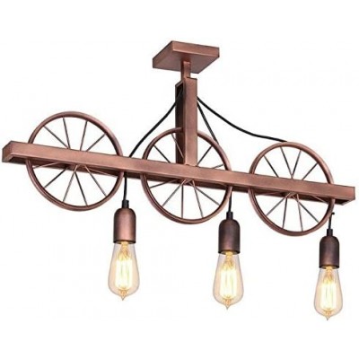 Lámpara colgante 60W 73×45 cm. 3 puntos de luz. Altura regulable mediante sistema de poleas Salón, dormitorio y vestíbulo. Metal. Color marrón