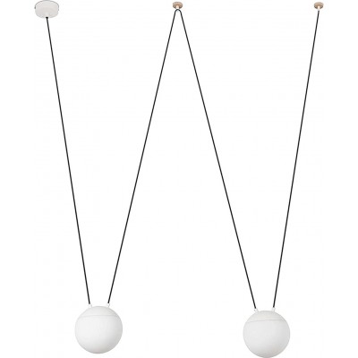 ハンギングランプ 20W 球状 形状 19 cm. 2点の光 リビングルーム, ダイニングルーム そして ロビー. 金属 そして ガラス. 白い カラー
