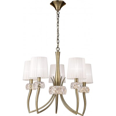 Chandelier Cylindrical Shape Ø 66 cm. 5 points of light. adjustable height Living room, dining room and bedroom. Classic Style. Steel, Stainless steel and Crystal. Golden Color