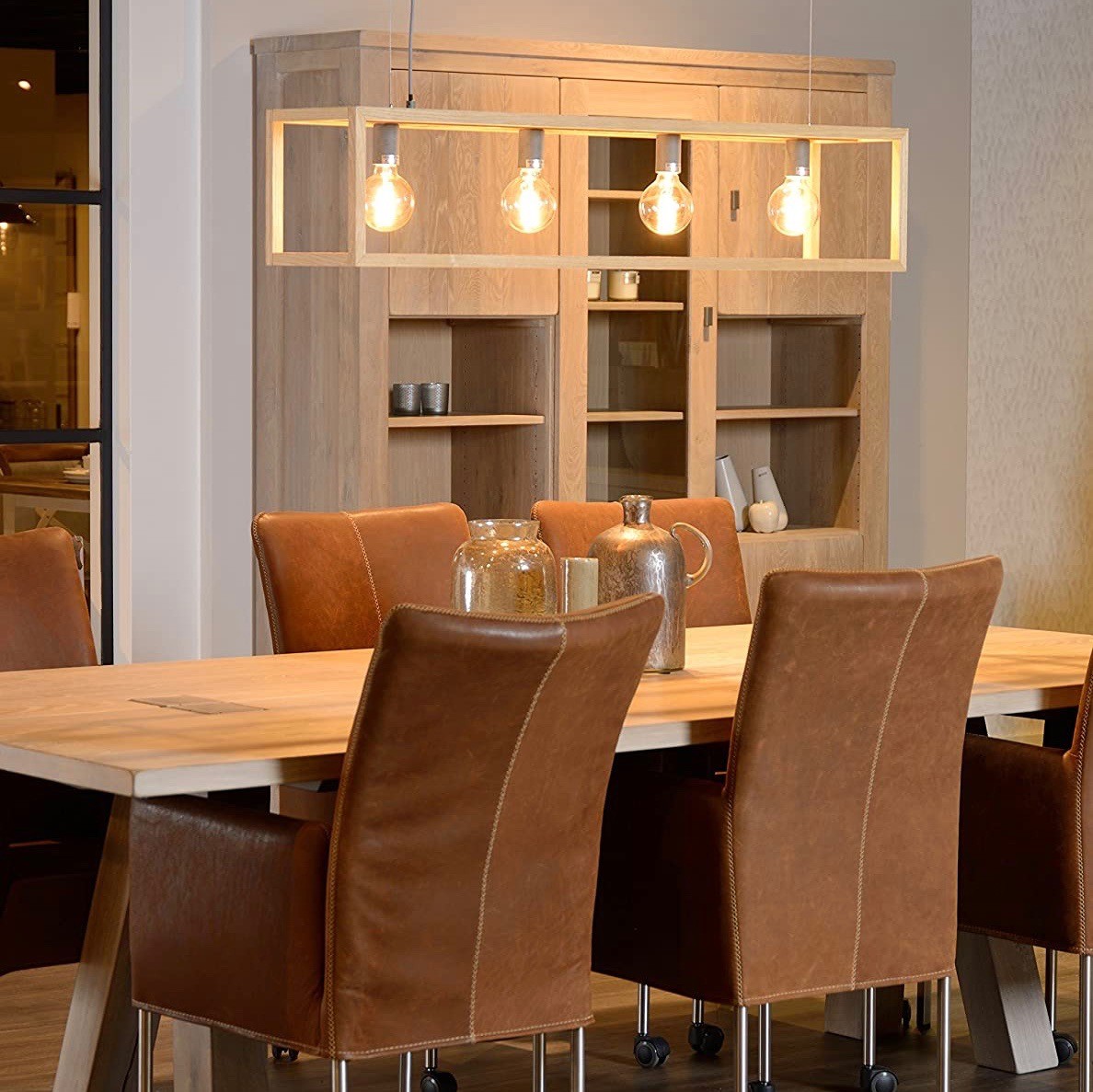 568,95 € Kostenloser Versand | Hängelampe 240W 155×120 cm. 4 Lichtpunkte Metall und holz. Sand Farbe