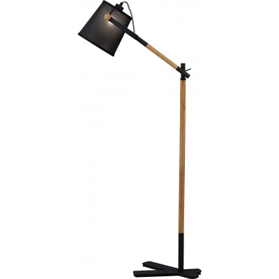 Lámpara de pie 20W Forma Cilíndrica 130×60 cm. Salón, comedor y vestíbulo. Estilo nórdico. Acero inoxidable, Madera y Textil. Color negro