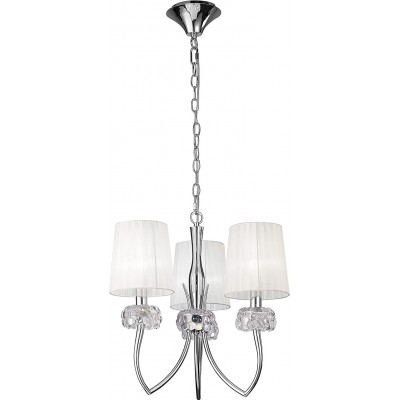 Chandelier Cylindrical Shape Ø 50 cm. 3 points of light. adjustable height Living room, dining room and bedroom. Classic Style. Steel, Crystal and Textile. Plated chrome Color