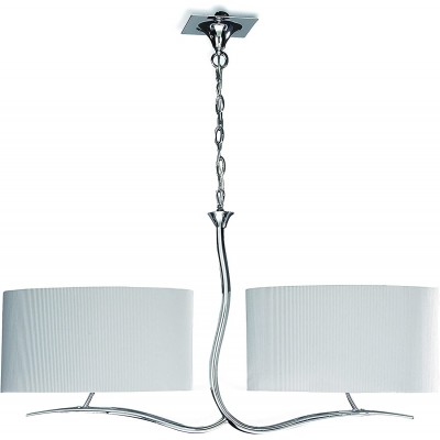 Lámpara colgante 40W Forma Cilíndrica 190×88 cm. 2 puntos de luz. Altura regulable Comedor, dormitorio y vestíbulo. Estilo moderno. Metal y Textil. Color cromado