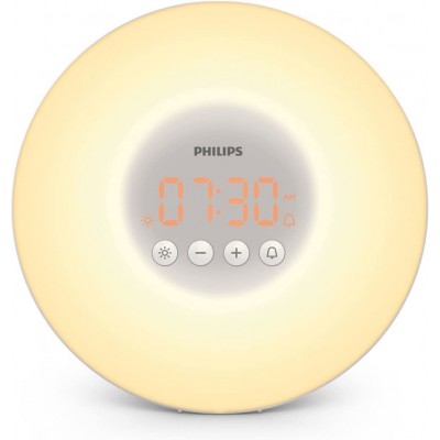 99,95 € Free Shipping | Table lamp Philips 5W Round Shape 18×18 cm. LED alarm clock. Simulation of sunrise and sunset Dining room, bedroom and lobby. PMMA. Yellow Color