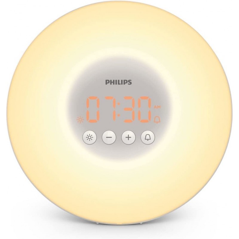 94,95 € Spedizione Gratuita | Lampada da tavolo Philips 5W 18×18 cm. Sveglia LED. Simulazione di alba e tramonto Pmma. Colore giallo
