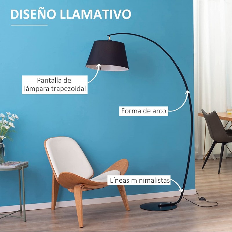 92,95 € Free Shipping | Floor lamp 40W Cylindrical Shape 177×100 cm. Living room, dining room and bedroom. Modern Style. Metal casting and Textile. Black Color