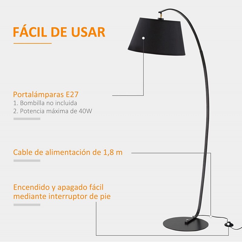 92,95 € Free Shipping | Floor lamp 40W Cylindrical Shape 177×100 cm. Living room, dining room and bedroom. Modern Style. Metal casting and Textile. Black Color
