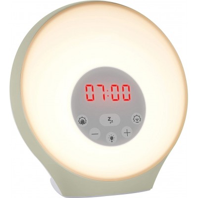 Lámpara de sobremesa Forma Redonda 18×17 cm. Reloj despertador de 5 sonidos y 6 colores Salón, dormitorio y vestíbulo. Estilo moderno. PMMA. Color blanco