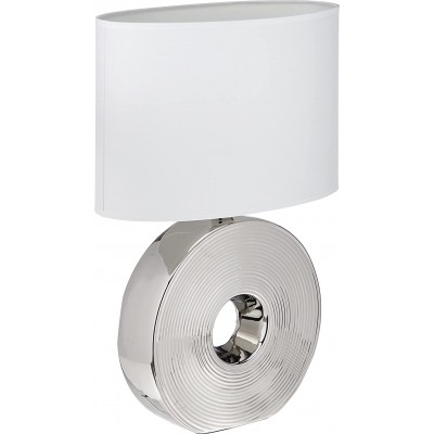 Lámpara de sobremesa 40W Forma Redonda 53×34 cm. Salón, comedor y dormitorio. Estilo moderno. Cerámica y Textil. Color blanco