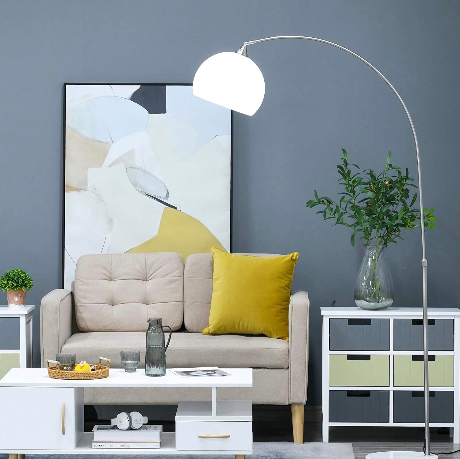 102,95 € Envoi gratuit | Lampadaire 180×36 cm. Réglable en hauteur Pmma, métal et marbre. Couleur blanc