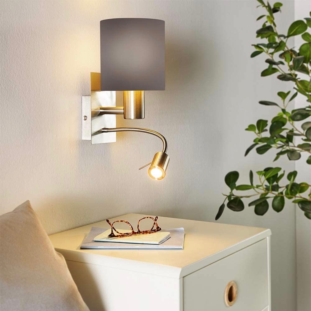 68,95 € Envoi gratuit | Applique murale d'intérieur Eglo 40W 3000K Lumière chaude. LED supplémentaire flexible pour la lecture Acier et textile. Couleur nickel
