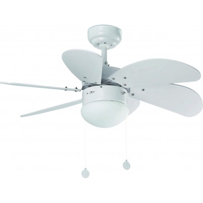Ceiling fan with light 40W Ø 81 cm. 6 vanes-blades. chain breaker Living room, bedroom and lobby. Classic Style. Aluminum, Metal casting and Wood. White Color