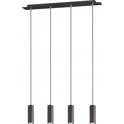 Lampada a sospensione Trio 35W Forma Cilindrica 150×75 cm. 4 punti luce Soggiorno, camera da letto e atrio. Stile moderno. Metallo. Colore nero