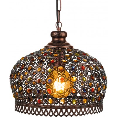 Lâmpada pendurada Eglo Ø 33 cm. Aço e cristal. Cor castanho