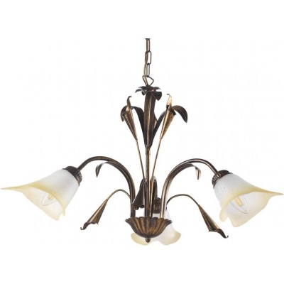Lámpara de araña 43×42 cm. 3 puntos de luz Salón, comedor y dormitorio. Estilo clásico. Metal y Vidrio. Color marrón